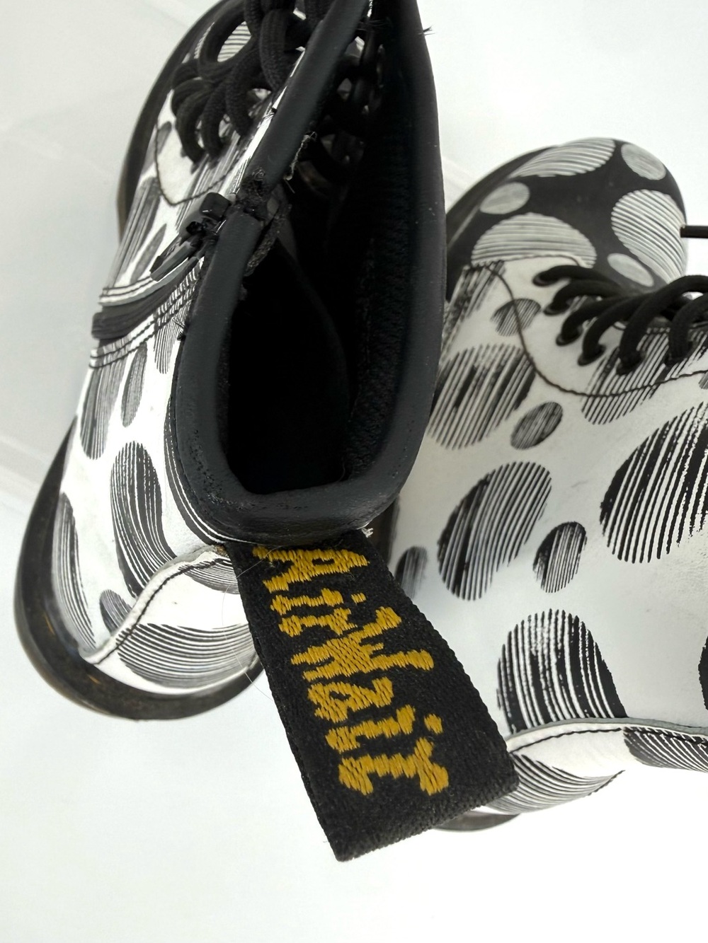Dr. Martens 1460 J Polka Dot Lace Up Side Zip Leather Combat Boots, UK 2, US 3 - Picture 10 of 12